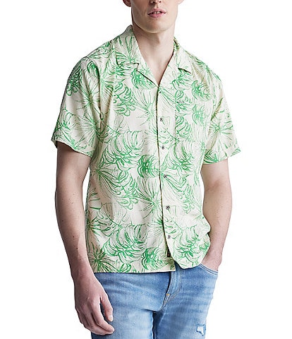 Buffalo David Bitton Suresh Palm Leaf Printed Short Sleeve Button Front Camp Shirt