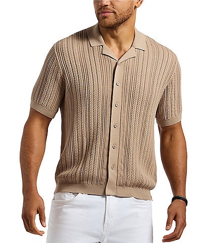 Buffalo David Bitton Wasko Textured Cable Knit Short Sleeve Polo Shirt