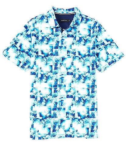 Bugatchi Digital Print Azure Short-Sleeve Polo Shirt