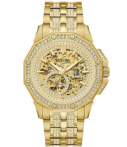 Bulova Crystal Collection Men's Automatic Gold Tone Stainless Steel Bracelet Watch
