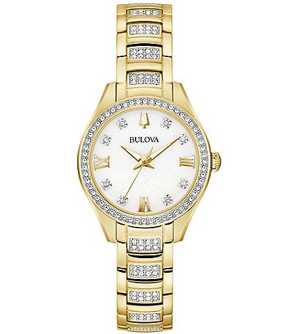 Bulova Crystal Collection Women's Gold Tone Quartz Analog Bracelet Watch