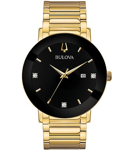 Bulova Men's Black Dial Diamond Gold Stainless Steel Bracelet Watch