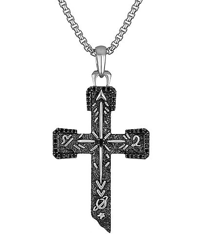 Bulova Men's Black Diamond Sterling Silver Cross Long Pendant Necklace