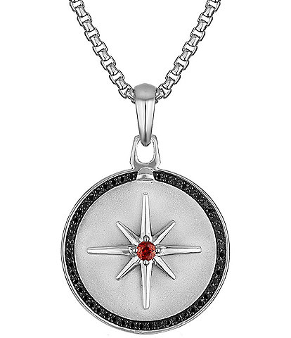Bulova Men's Black Diamond Sterling Silver North Star Long Pendant Necklace