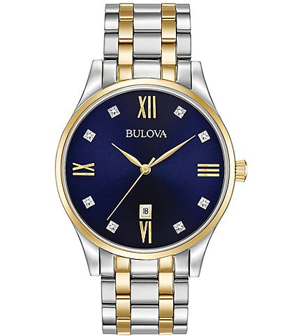 Bulova Men's Blue Dial Diamond Two Tone Stainless Steel Bracelet Watch