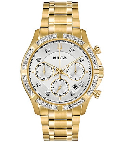 Bulova Men's Diamond Accent Chronograph Gold Stainless Steel Bracelet Watch