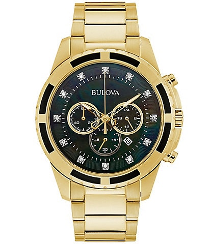 Bulova Men's Diamond Chronograph Gold Tone Stainless Steel Bracelet Watch