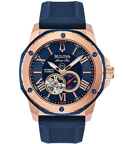 Bulova Men's Marine Star Automatic Blue Silicone Strap Watch