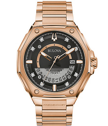 Bulova Men's Precisionist Rose Gold Diamond Dial Stainless Steel Bracelet Watch