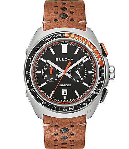 Bulova Men's Racing Chronograph Tan Leather Strap Watch