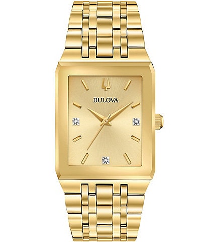 Bulova Modern Quadra Collection Men's Analog Gold Tone Stainless Steel Bracelet Watch