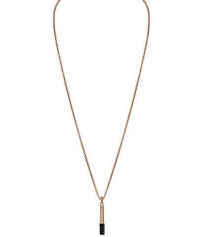 Bulova Steel Men's Rose Gold Two Tone Stainless Steel Bar-Shaped Long Pendant Necklace