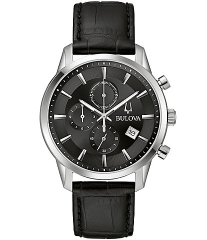 Bulova Sutton Collection Men's Chronograph Black Leather Strap Watch