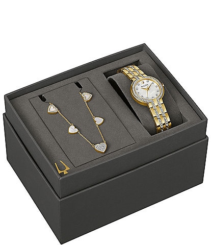 Bulova Women's Crystal Collection Quartz Analog Gold Tone Stainless Steel Bracelet Watch