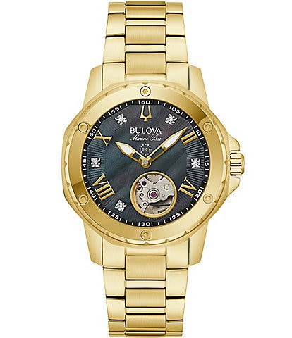 Bulova Women's Crystal Marine Star Mechanical Automatic Gold Tone Stainless Steel Bracelet Watch