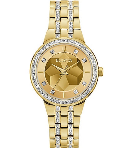 Bulova Women's Crystal Phantom Quartz Analog Gold Tone Stainless Steel Bracelet Watch