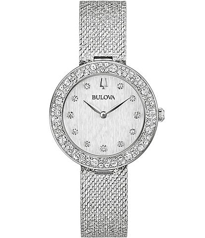 Bulova Women's Crystal Two Hand Stainless Steel Mesh Bracelet Watch