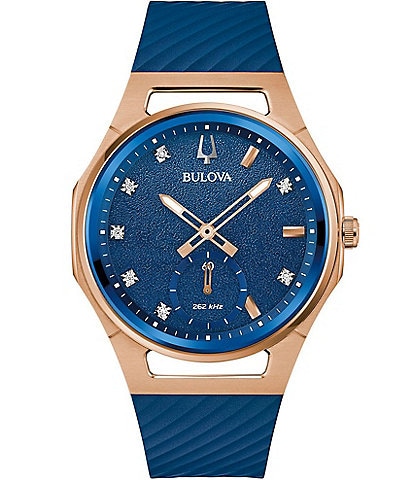 Bulova Women's Curve Three Hand Blue Strap Watch