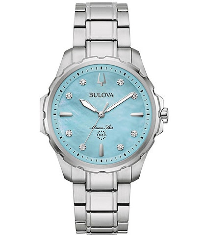 Bulova Women's Marine Star Collection Diamond Accents Quartz Analog Stainless Steel Bracelet Watch