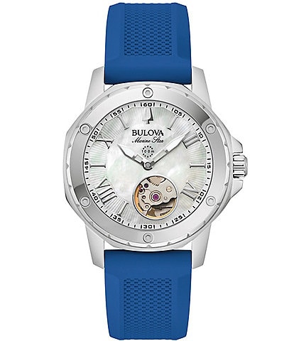 Bulova Women's Marine Star Mechanical Automatic Blue Silicone Strap Watch