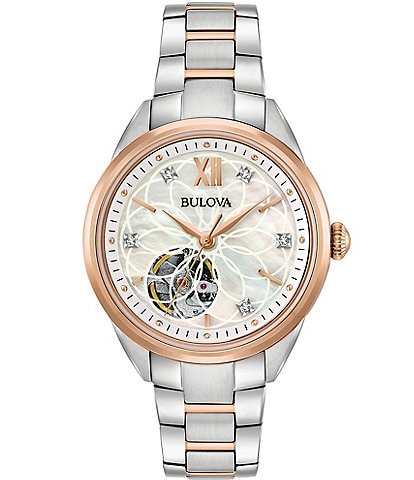 Bulova Women's Sutton Classic Quartz Analog Stainless Steel And Rose Gold Accent Bracelet Watch