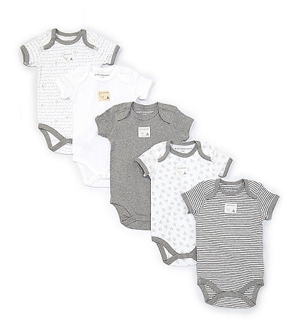 Burt's Bees Baby 3-12 Months Short-Sleeve Solid/Printed 5-Pack Bodysuits