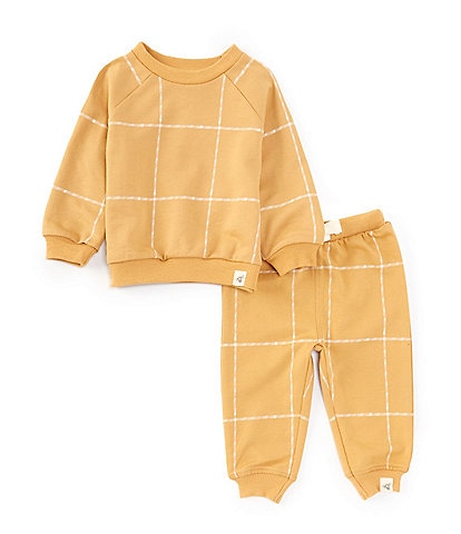 Burt's Bees Baby Boys 3-24 Months Long Sleeve Windowpane Plaid Sweatshirt & Matching Jogger Pant Set