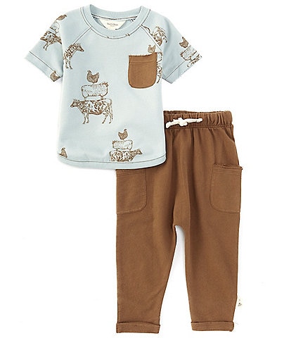Burt's Bees Baby Boys 6-24 Months Short Sleeve Farm Animal Print T-Shirt & Solid Jogger Pant Set