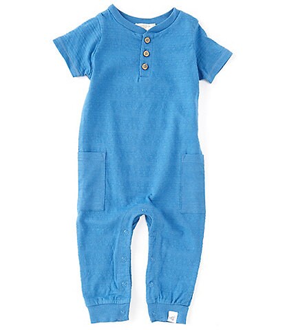 Burt's Bees Baby Boys Newborn-24 Months Dotted Jacquard Pocket Henley Coverall