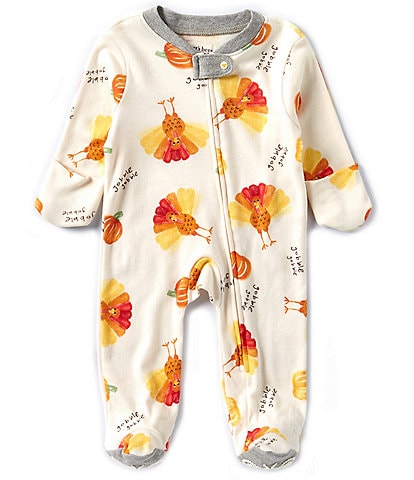 Burt's Bees Baby Boys Newborn-6 Months Long Sleeve Thanksgiving Turkey Printed Footed Coverall