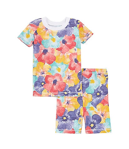 Burt's Bees Baby Girls 12-24 Months Short-Sleeve Hibiscus-Printed Pajama T-Shirt & Matching Shorts Set