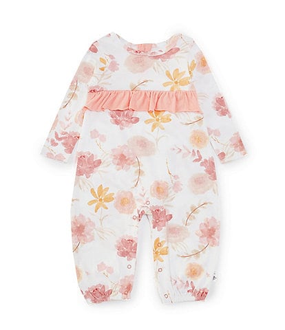 Burt's Bees Baby Girls Newborn-24 Months Long Sleeve Vacay Watercolor-Floral-Print Jumpsuit