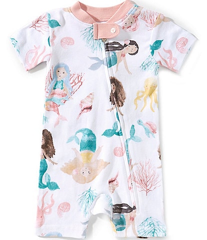 Burt's Bees Baby Girls Newborn-24 Months Short-Sleeve Mermaid Print Romper