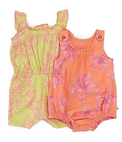 Burt's Bees Baby Girls Newborn-24 Months Sleeveless Solid Romper & Tropical Floral Print Bodysuit Set