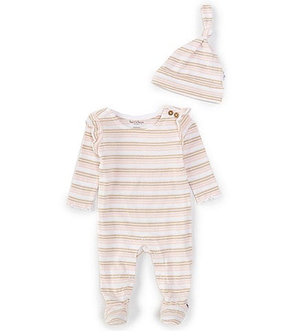 Burt's Bees Baby Girls Newborn-9 Months Coastal Stripe Flutter Jumpsuit & Knot Top Hat Set