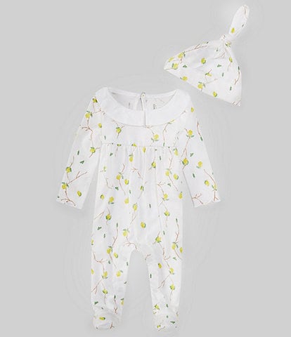 Burt's Bees Baby Girls Newborn-9 Months Lemon Vines Jumpsuit & Knot Top Hat Set