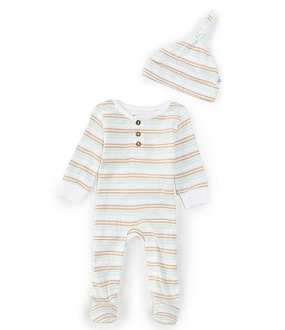 Burt's Bees Baby Newborn-9 Months Costal Stripe Footie Jumpsuit & Knot Top Hat Set