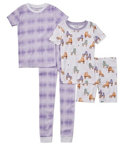 Burt's Bees Big Girls 6-12 Short Sleeve Roller Skate Pajama Top & Shorts & Short Sleeve Tie-Dye Pajama Top & Pant Set