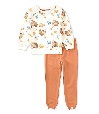 Burt's Bees Little Boys 2T-5T Long Sleeve Thanksgiving Turkey Printed Sweatshirt & Solid Jogger Pant Set