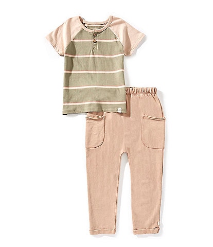 Burt's Bees Little Boys Holland Stripe Organic Cotton Henley T-Shirt & Jogger Pants Set