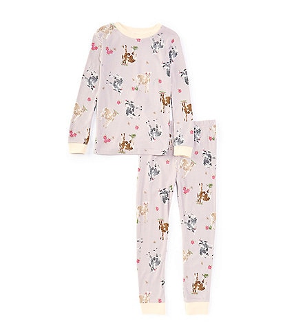 Burt's Bees Little Girls 2T-5T Long Sleeve Cow Print Pajama T-Shirt & Matching Pajama Pant Set
