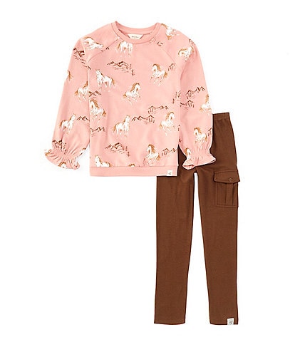 Burt's Bees Little Girls 2T-5T Long Sleeve Horse Love Top & Solid Leggings Set