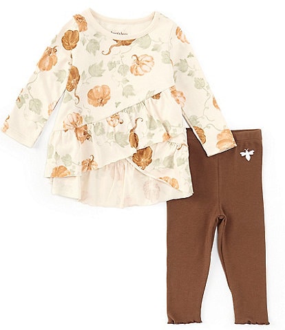 Burt's Bees Little Girls 2T-5T Long Sleeve Thanksgiving Pumpkin Tunic Top & Solid Leggings Set