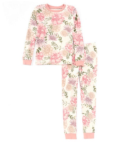 Burt's Bees Little/Big Girls 6-12 Long Sleeve Mountain Floral Pajama T-Shirt & Matching Pajama Pant Set