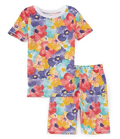 Burt's Bees Little/Big Girls 6-12 Short Sleeve Floral-Print Pajama T-Shirt & Matching Shorts Set