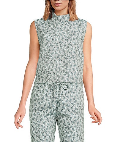 Buru Cropped Sleeveless Mock Neck Button Back Cropped Coordinating Boxy Top