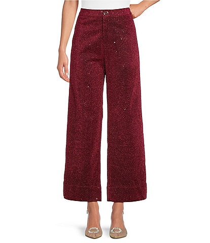 Buru Culotte Woven Metallic High Rise Wide Ankle Leg Pants