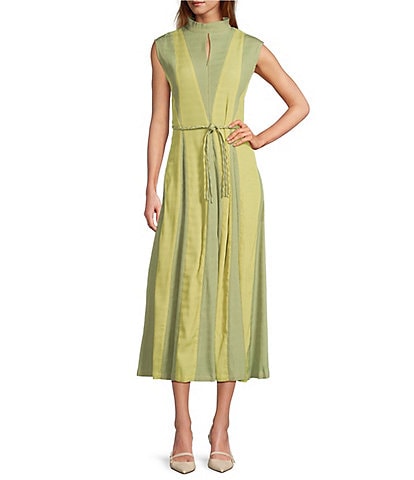 Buru Jester Mock Neckline Sleeveless A-Line Dress