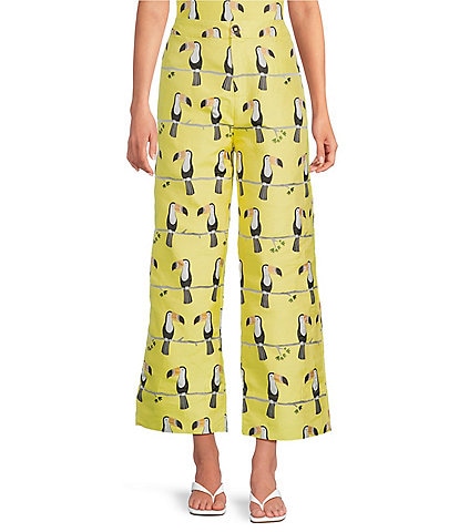 Buru Le Culotte Toucan Print Brocade High Rise Cropped Wide Leg Coordinating Pants
