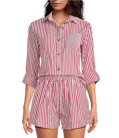 Buru Mel Stripe Print Mixed Button Down Long Sleeve Coordinating Shirt